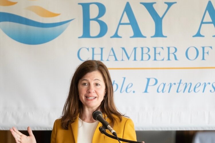State Sen. Kristen McDonald Rivet, D-Bay City, speaks at the Bay Area Chamber of Commerce 2023 State Legislative Luncheon. (Photo courtesy of Sen. Kristen McDonald Rivet)