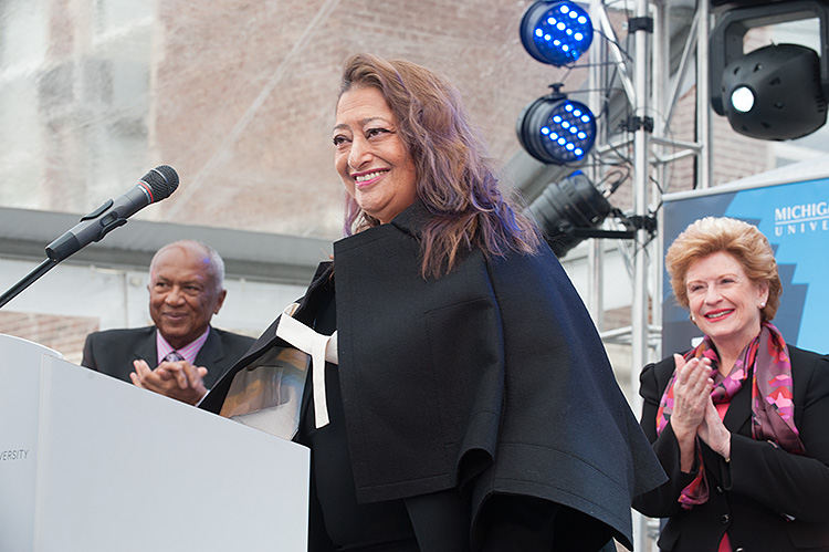 Zaha Hadid at the opening of the Broad Museum at MSU - Photo Dave Trumpie