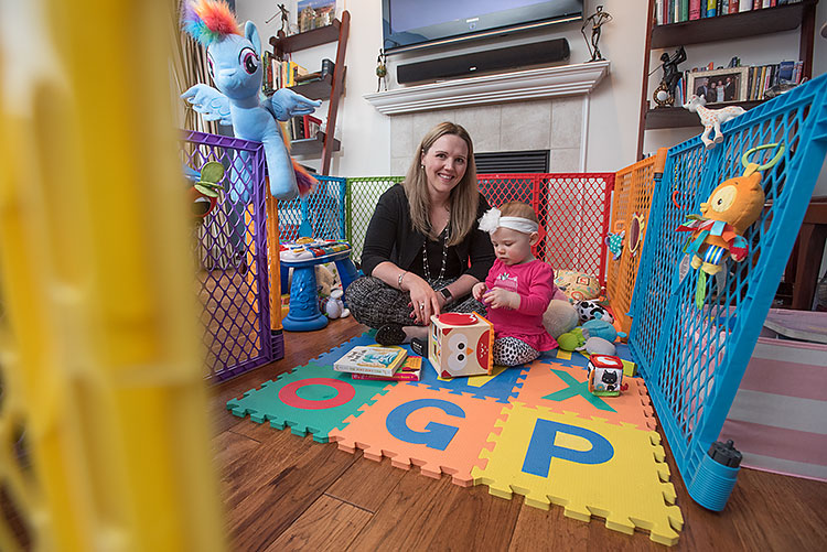 Katie Lynwood  in her home with daughter Genevieve - Photo Dave Trumpie