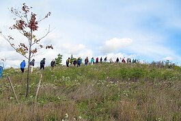 A group on a guided hike at LeFurge Woods Nature Preserve (pre-pandemic).  Photo by Scott Tyrrell.