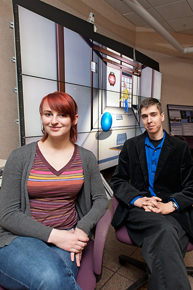 Rachael Miller and Eric Maslowski at the Tiled Display at the U of M 3D Lab