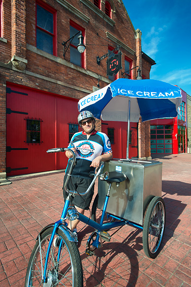 Rob Hess and his ice cream bike at the Michigan Firehouse Museum
