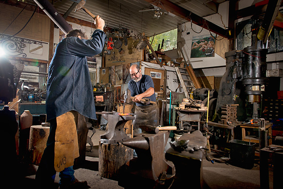 Scott Lankton and Jim Roth at Scott's blacksmith studio