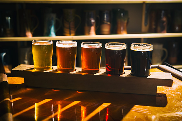 A beer flight at the Chelsea Alehouse
