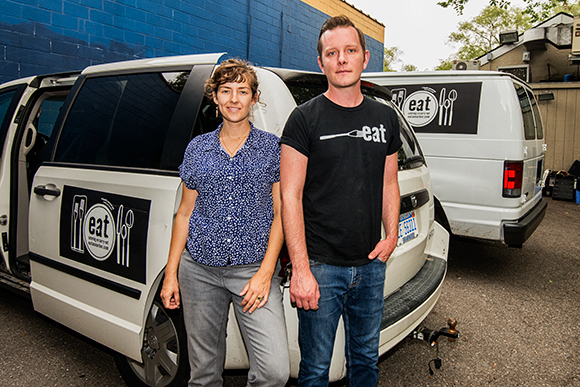Helen Harding and Blake Reetz with eat's catering vans
