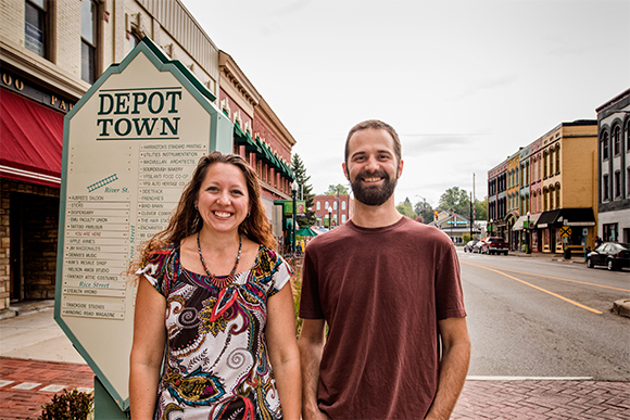 Adrianne Clarke and Jeff Yoder of hOur Exchange Ypsilanti in Depot Town 