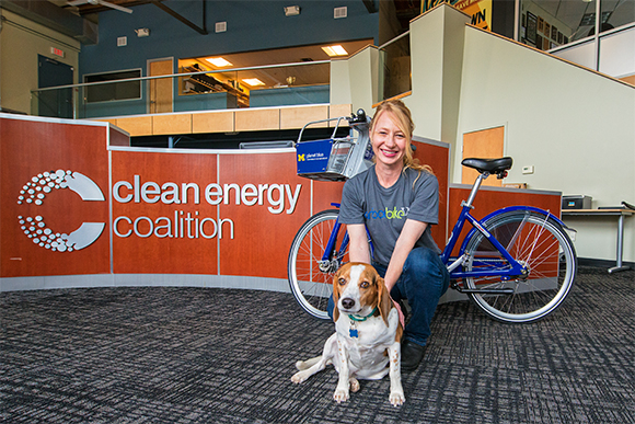 Heather Seyfarth and Cooper at the Clean Energy Coalition