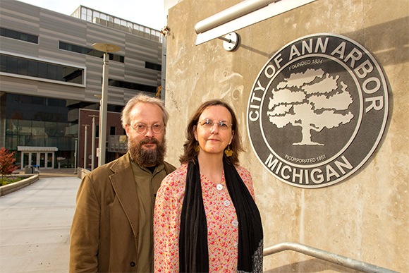Dave Askins and Mary Morgan at Ann Arbor City Hall