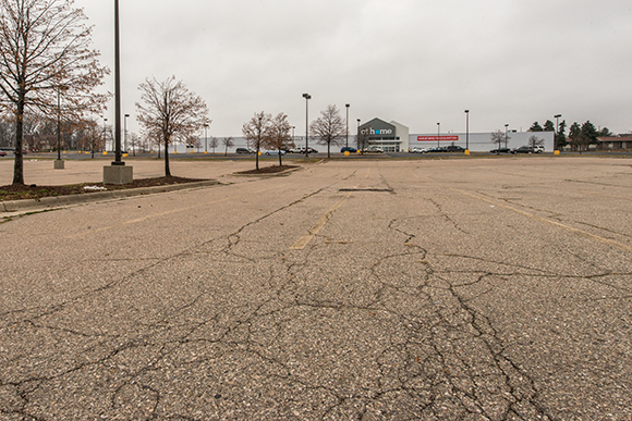 An empty parking lot on Washtenaw Avenue