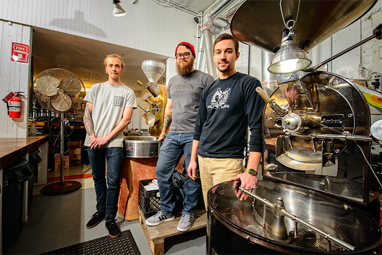 Dakota Smith, Eric Mullins and Dan Kubera at Hyperion Coffee Company