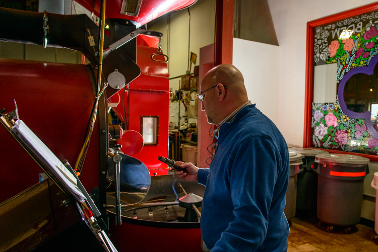 Steve Mangigian roasting coffee at Zingerman's Coffee Company