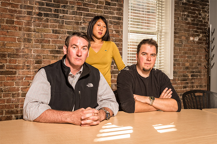 Declan O'Neill, Lyndsay Johnson and Ross Johnson at 3.7 Designs office in Ann Arbor