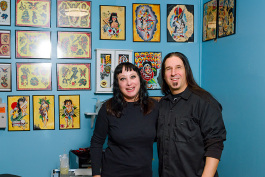 Dana Forrester and James Trunko at Lucky Monkey Tattoo Parlor
