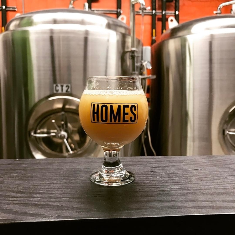 A glass of HOMES Gose Pun beer.