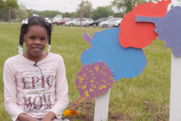 Holmes Elementary student A'Nya Wells with her sculpture.