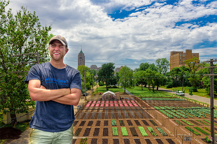 Tyson Gersh overlooking the Michigan Urban Farming Initiative