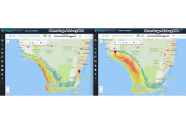 EigenPrism software displays a comparison of the first and last Hurricane Irma storm surge advisories for Florida.