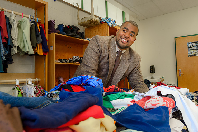 Marquan Jackson at the YCS Clothes Closet at Chapelle Elementary