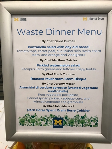 The menu at the waste dinner.