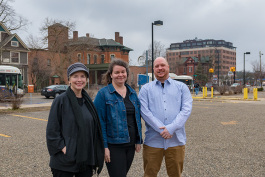 Kit McCullough, Jessica Letaw and Jarod Malestein of YIMBY at the Y Lot in downtown Ann Arbor