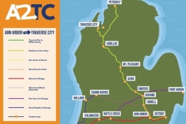 Map of proposed Ann Arbor-to-Traverse City rail line.