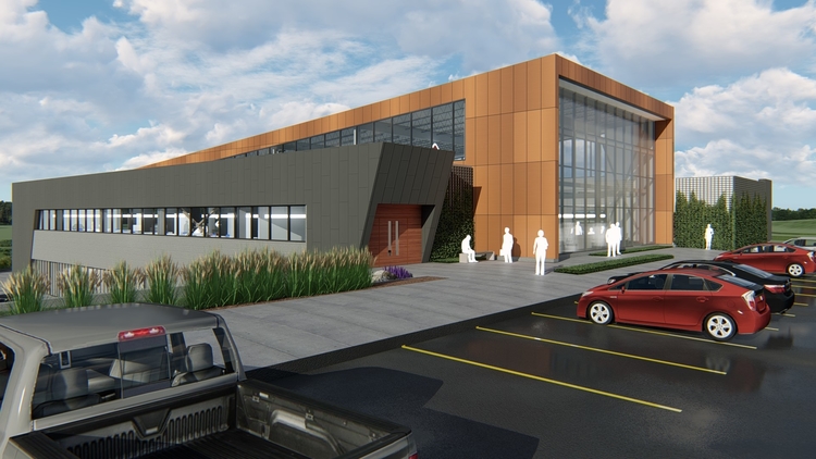 Rendering of the north entry to Domino's Pizza's new annex.