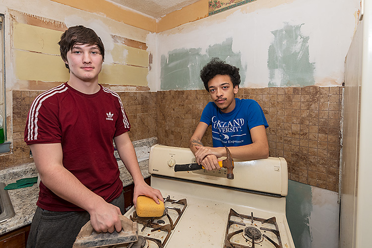 Coleman Snowdon and Jared Tyler remodeling Kenneth Snowdon's kitchen