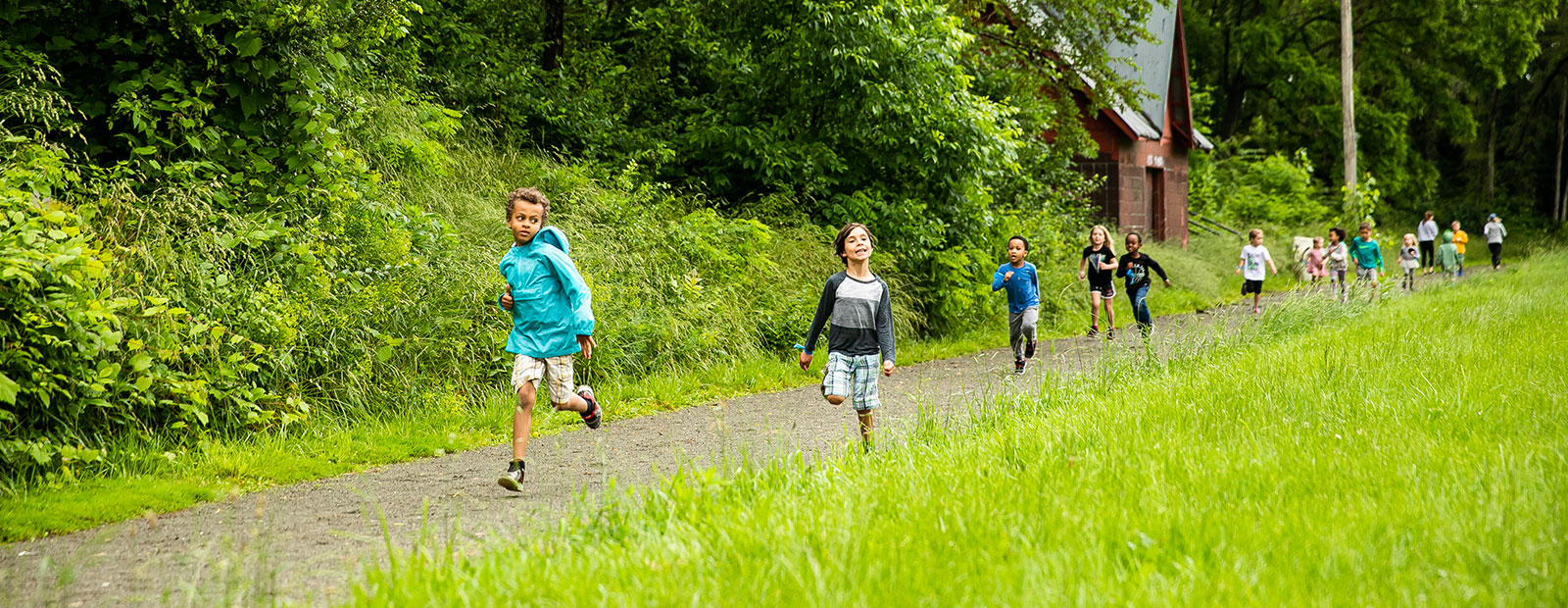 Young participants run at the Frog Island Track Club.