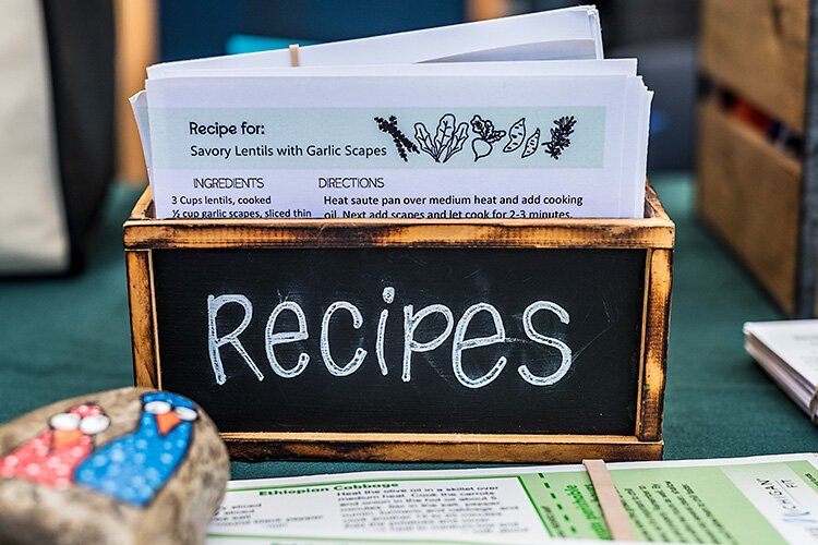 Recipes on the Prescription For Health table at the Pittsfield Township Farmers Market.