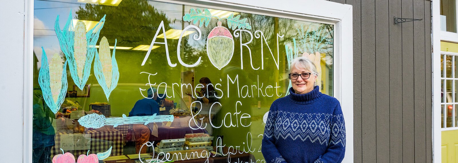 5 Healthy Towns coalition member Ruth Vanbogelen at the future home of Acorn Farmers' Market and Cafe in Manchester.