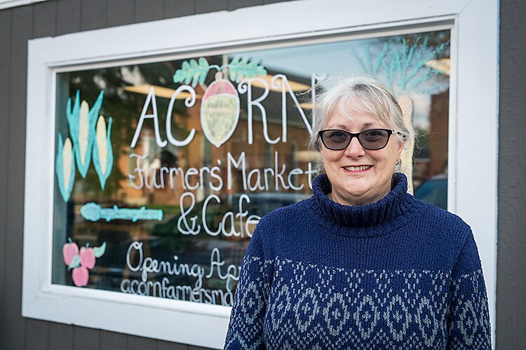 5 Healthy Towns coalition member Ruth Vanbogelen at future home of Acorn Farmers' Market and Cafe in Manchester.