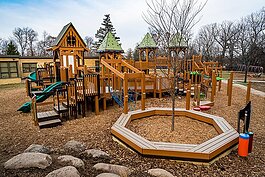 Eberwhite's kindergarten- through second-grade playground, installed last year. The crowdfunding campaign now underway would support construction of a third- through fifth-grade playground.