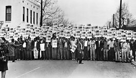 A photo of the March 28, 1968, sanitation workers' strike in Memphis. From the NEH on the Road exhibition For All the World to See: Visual Culture and the Struggle for Civil Rights.