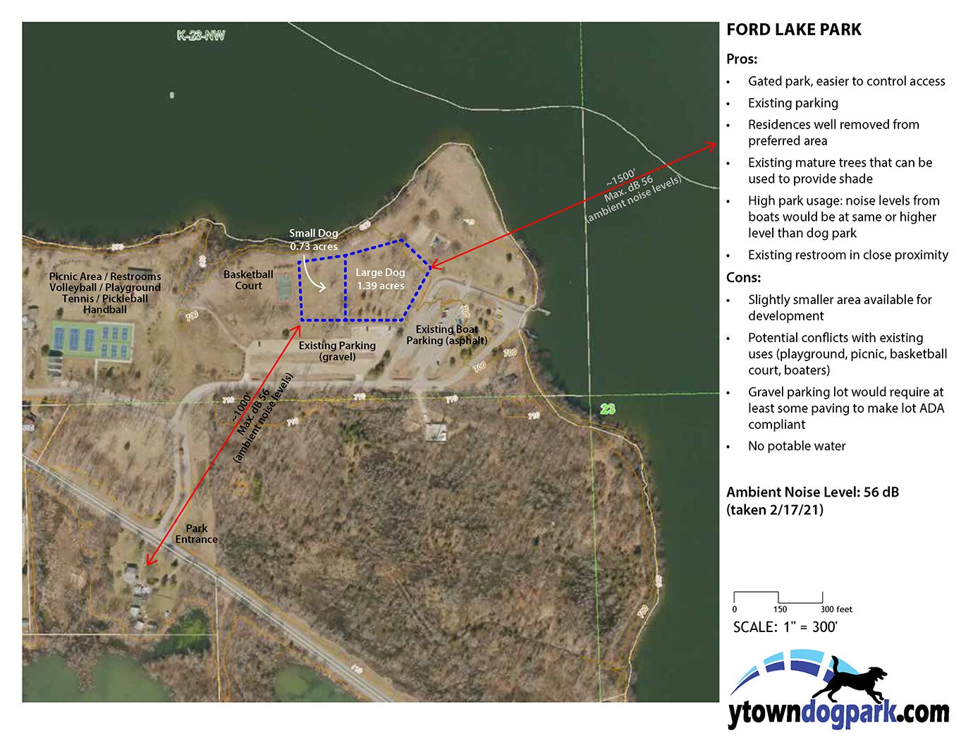 A map of the proposed dog park at Ford Lake Park.