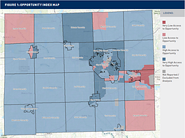 A map from the Washtenaw Opportunity Index ranking areas of the county by their access to opportunity.