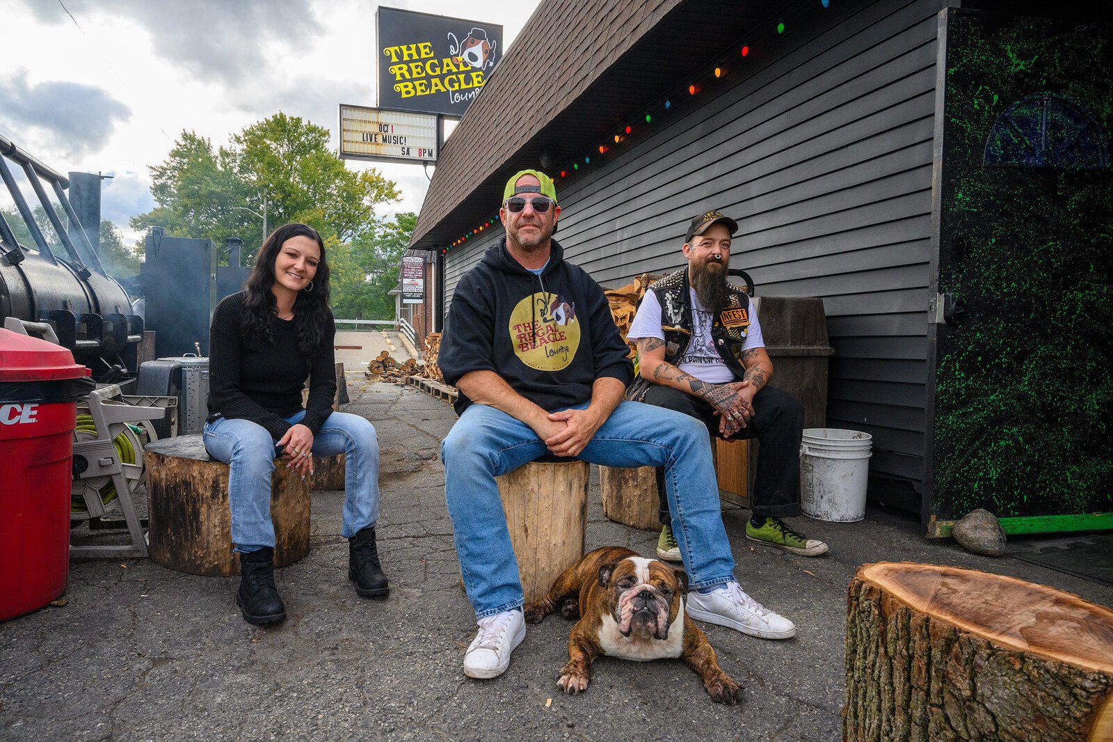 Heather List, Matteo Melosi, Kurt Prowell, and Zeus the dog at The Regal Beagle.