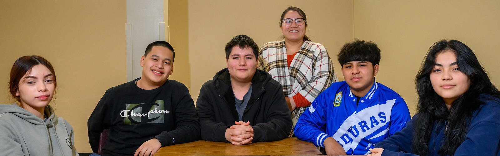 Lesli Ariana Moncivaiz, Roderick Domingo, Gadiel Rodriguez, Diana Bernal, Miguel Almendores, and Ashley M. (requested that surname not be used) at Ypsilanti Community High School.