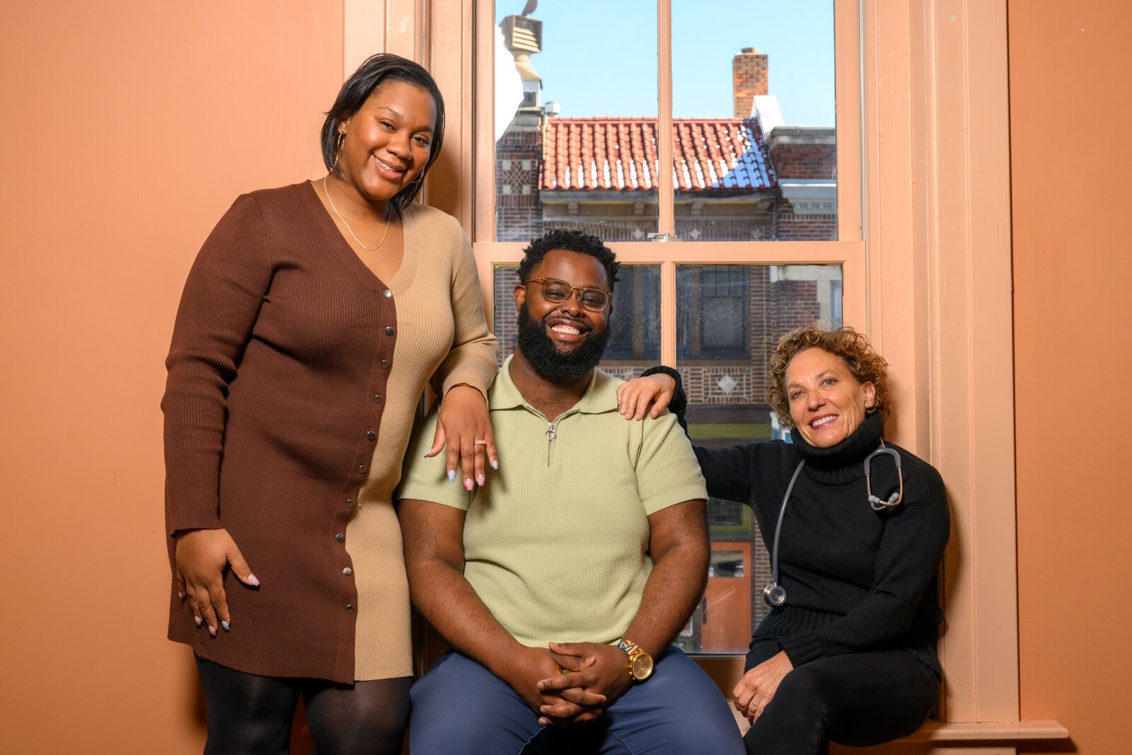 Outreach & Education Manager Ashley Anderson, Behavioral Health Therapist Aaron Neal, and Clinic Director Lori Bennett at Corner Health Center.