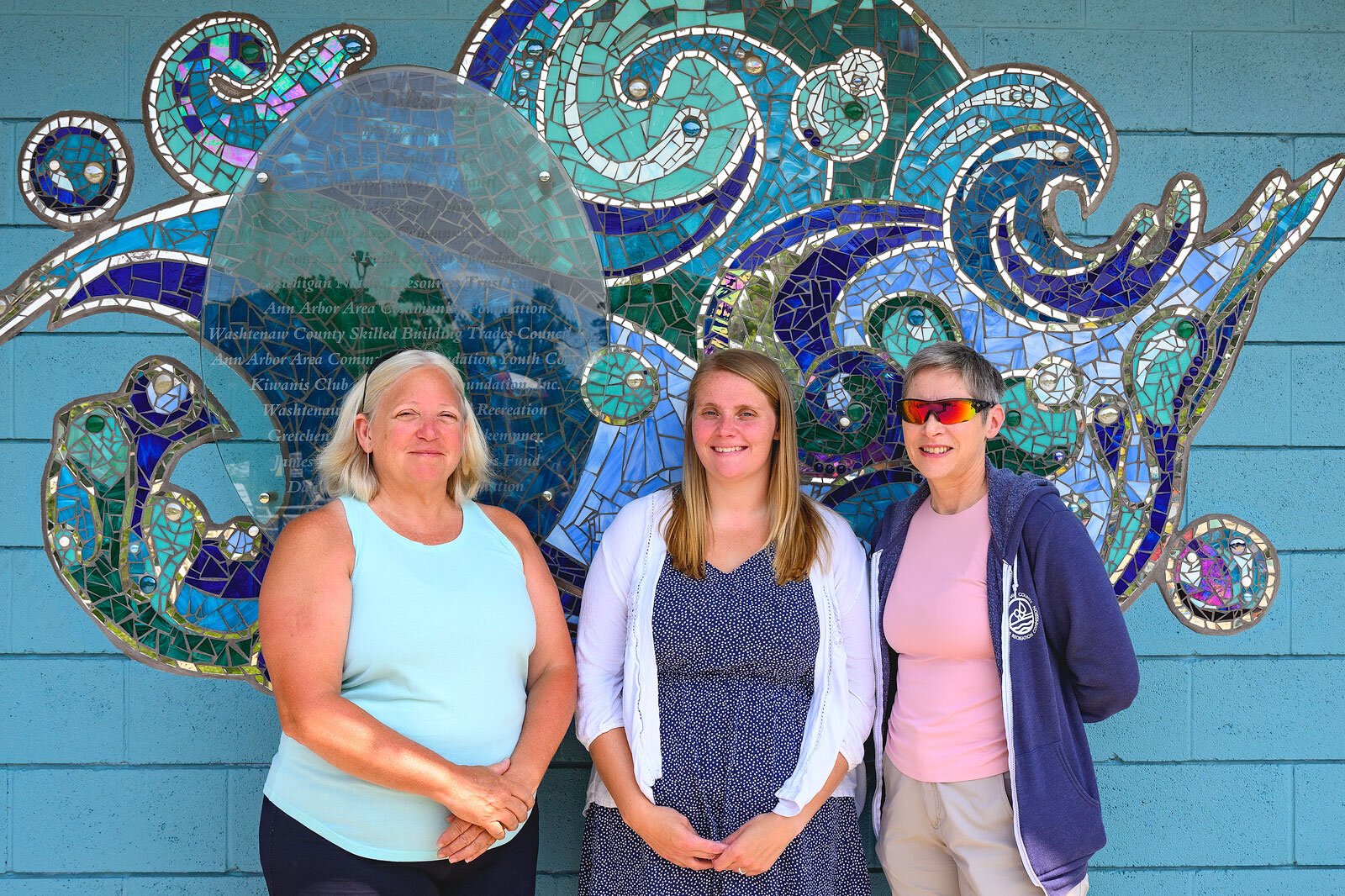 Cathy Thorburn, Alyson J. Kindall, and Diane E. Carr at the Rutherford Pool.