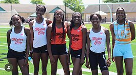 Writer Nia Stewart at far right with her Motor City Track Club teammates (L to R) Eve, Nevaeh, Londyn, Lia, and Aubrey.