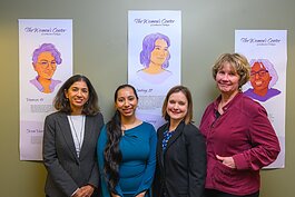 Jyoti Gupta, Lupe Cervantes, Karen Zynda, and Marnie Leavitt at The Women's Center of Southeastern Michigan.