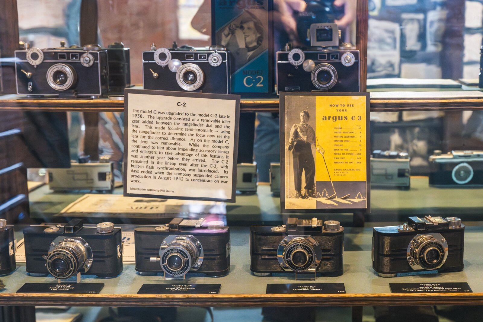 Argus cameras on display at the Argus Museum.