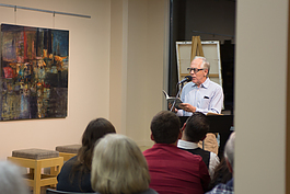 Poet Marc Hudson read a selection of his work to a full house last month at the Wellspring Literary Series tenth season kickoff