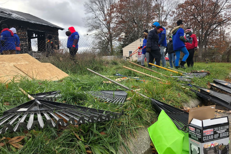Rakes and garbage bags await the crew of neighbors and volunteers doing cleanup work on Nov. 10, 2018.
