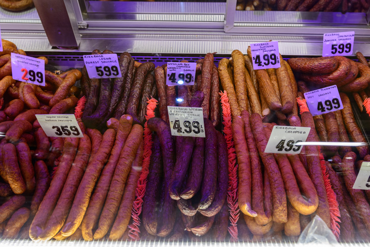 Sausages at Bozek's Market. Photo by Doug Coombe.