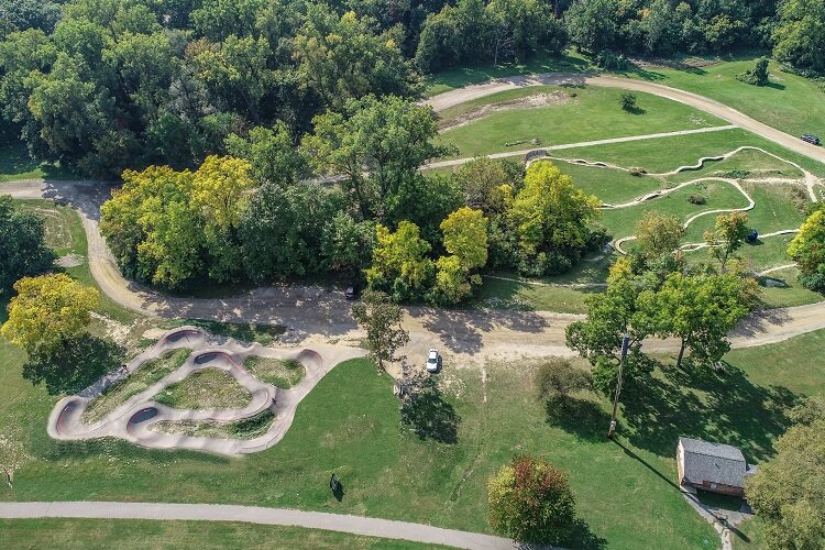 An overhead view of the Hines Park Bike Park.