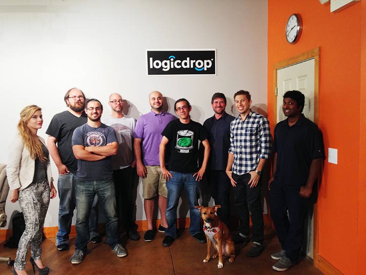 The Logicdrop team, including rescue dog Abbey. Photo by MJ Galbraith.