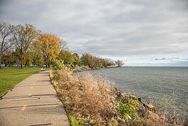 A waterfront view of the bike trails at Lake St. Clair Metropark.