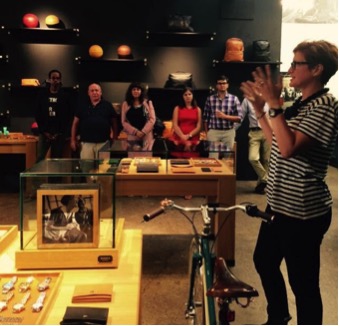 CMO of Shinola Bridget Russo on the right speaking to entrepreneurs who gathered at Shinola’s store in Midtown. 