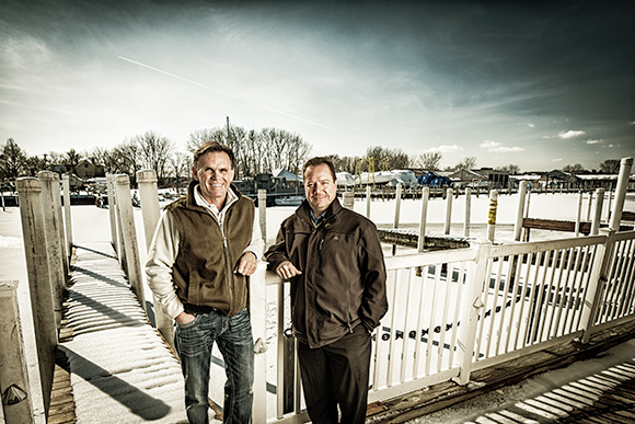 Macomb County Executive Mark Hackel and  Program Director Gerard Santoro at the Mouth of the Clinton River